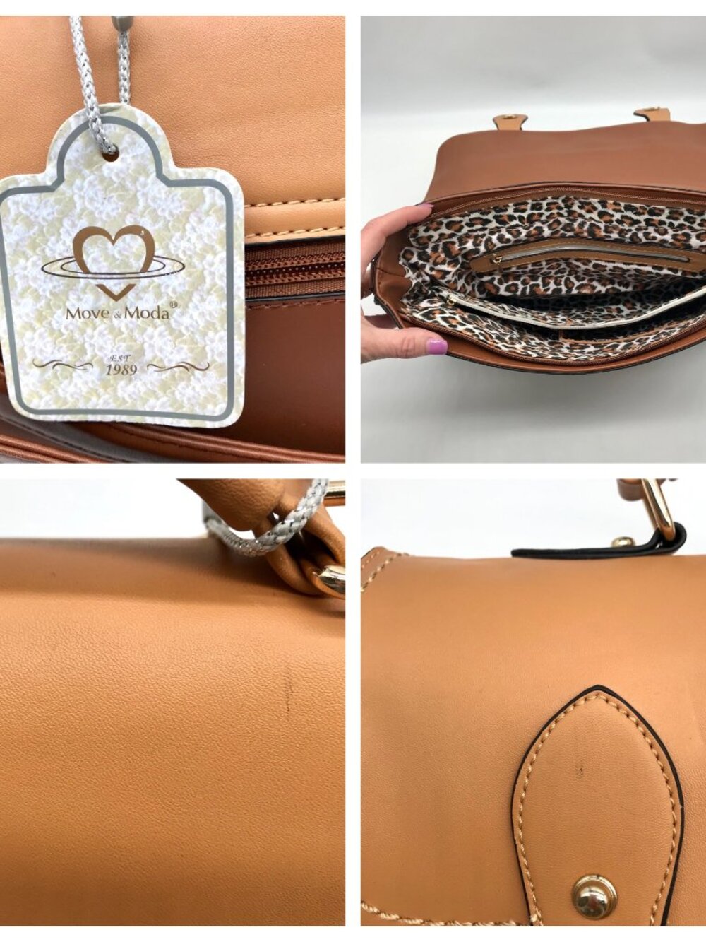 Move & Moda Brown Faux Leather Convertible Work Briefcase Crossbody - Picture 11 of 13